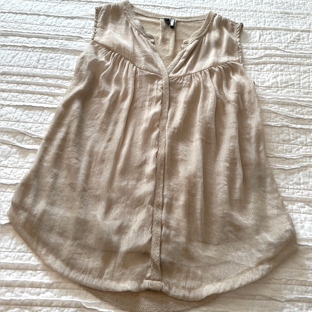 Ravel Tan/Champagne Flowy Blouse Sleeveless Top Size Small